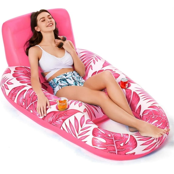 Inflatable Pool Float Adult - Pool Floaties Lounger Floats Raft Floating Chair Water Floaties for Swimming Pool Lake Lounge Float with Cup Holders Beach Pool Party Toys for Adults (Pink)