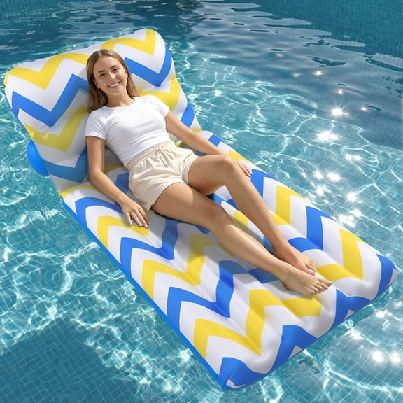 Inflatable Pool Float Adult - Ultra-Comfort Soft Fabric Pool Floaties Lounge Floats Floating Chair Raft with Adjustable Backrest Air Lounger Tanning Float for Pool Beach Party