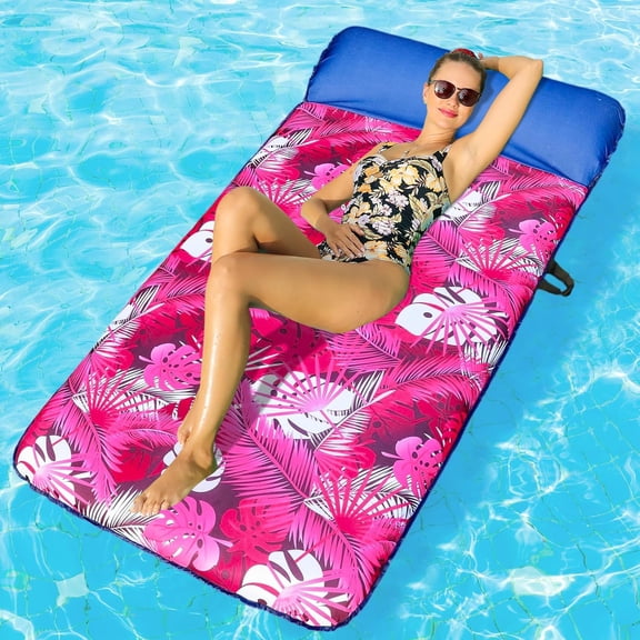 Inflatable Pool Float for Adults - 72" XL, Oversized Fabric Covered Pool Floats Adult with Headrest, Ultra - Comfort Cooling Float for Swiming Party, Lake, Beach