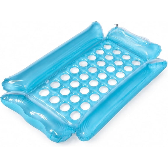 Inflatable Pool Float for Adults Heavy Duty Pool Lounger with Headrest, 32 Air Chamber Support Grid Design, Thickened Floating Mattress Raft, Comfortable Water Float for Swimming Pool, Lake & Beach