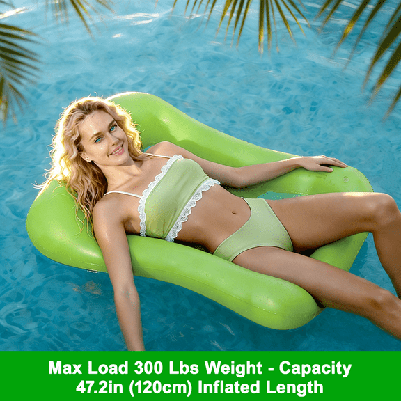 Merryhome Inflatable Pool Float Adults,Stamp Shaped Floating Pool Lounge,Max 300lbs Load,Thickened PVC Pool Raft,Ergonomic Inflatable Tanning Mat,for Adults Vacation Fun and Rest(Green)
