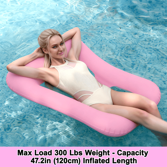 Merryhome Inflatable Pool Float Adults,Stamp Shaped Floating Pool Lounge,Max 300lbs Load,Thickened PVC Pool Raft,Ergonomic Inflatable Tanning Mat,for Adults Vacation Fun and Rest(Pink)