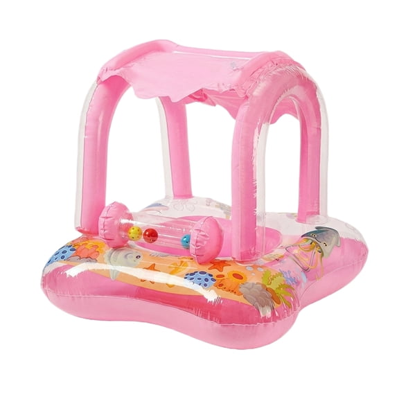 Inflatable Pool Float With Canopy And Steering Wheel For Summer Splashes, Cartoon Ocean Themed Inflatable Pool Float With Secure Seat, Premium Thickened Water Toys Inflatable Pool Float