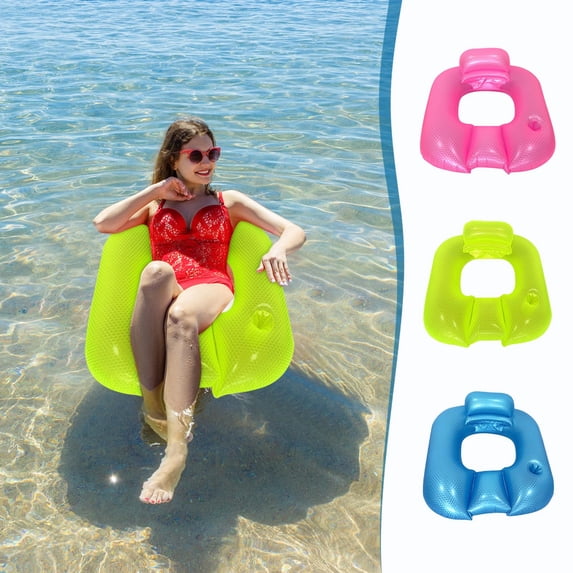 Inflatable Pool Float Chair with Backrest, Water Lounge Chair for Pool Lake Beach, Comfortable Floating Recliner, Portable Inflatable Relaxation Float, Blue, AKLJWH