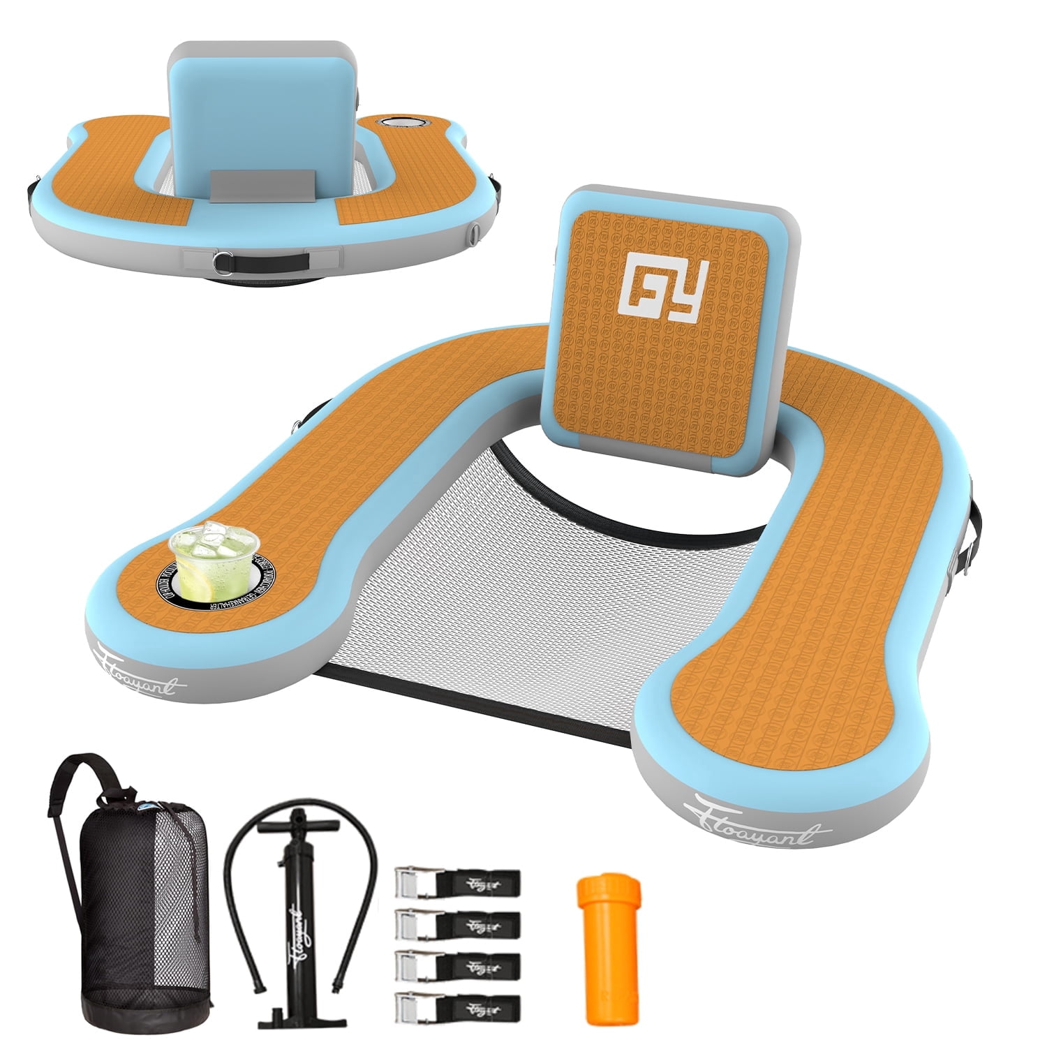 Inflatable Pool Float Chair, Floating Lounger with Cup Holder, 100°Fixed Backrest, Breathable & Sinking Mesh Seat,Adults Inflatable Pool Float for Swimming Pool,Beach