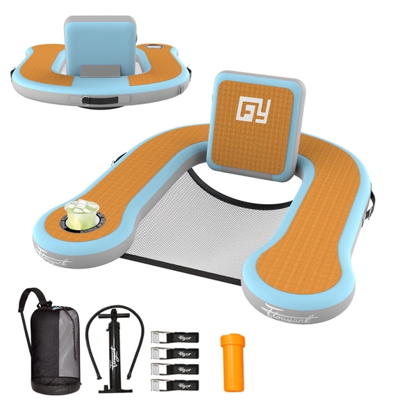 Inflatable Pool Float Chair, Floating Lounger with Cup Holder, 100°Fixed Backrest, Breathable & Sinking Mesh Seat,Adults Inflatable Pool Float for Swimming Pool,Beach