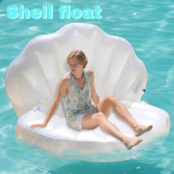 Inflatable Pool Float Chair Thickened Huge Shell Shaped Pool Float with Pearl Balls, Comfortable Floating Chair for Adults, Pool Floats for Pool Party, Inflatable Lounge，Colorful
