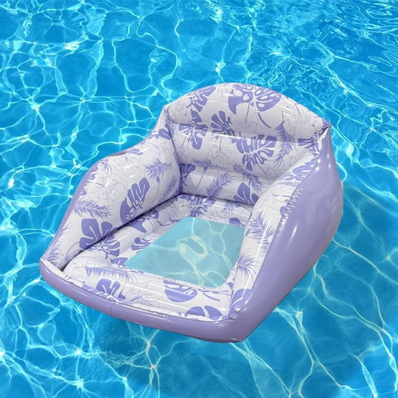 Inflatable Pool Float Chair, Tropical Print Inflatable Water Lounge with Mesh Seat & Cup Holder, Thickened Pool Floating Sofa for Swimming Pool Beach Summer Outdoor Activities