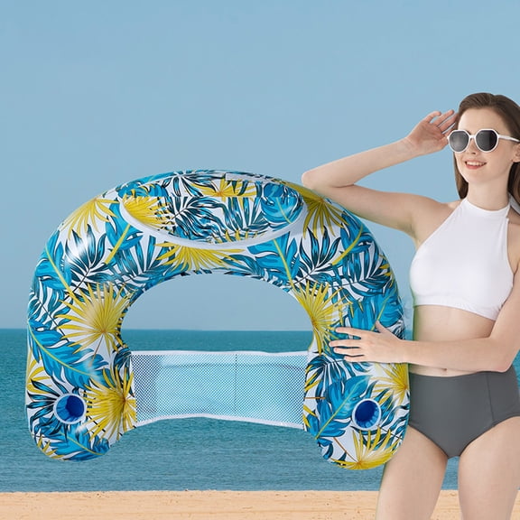 Inflatable Pool Float Chair With Cup Holder U Shaped Floating Seat Foldable Water Lounger For Adults Beach Lake Swimming Party
