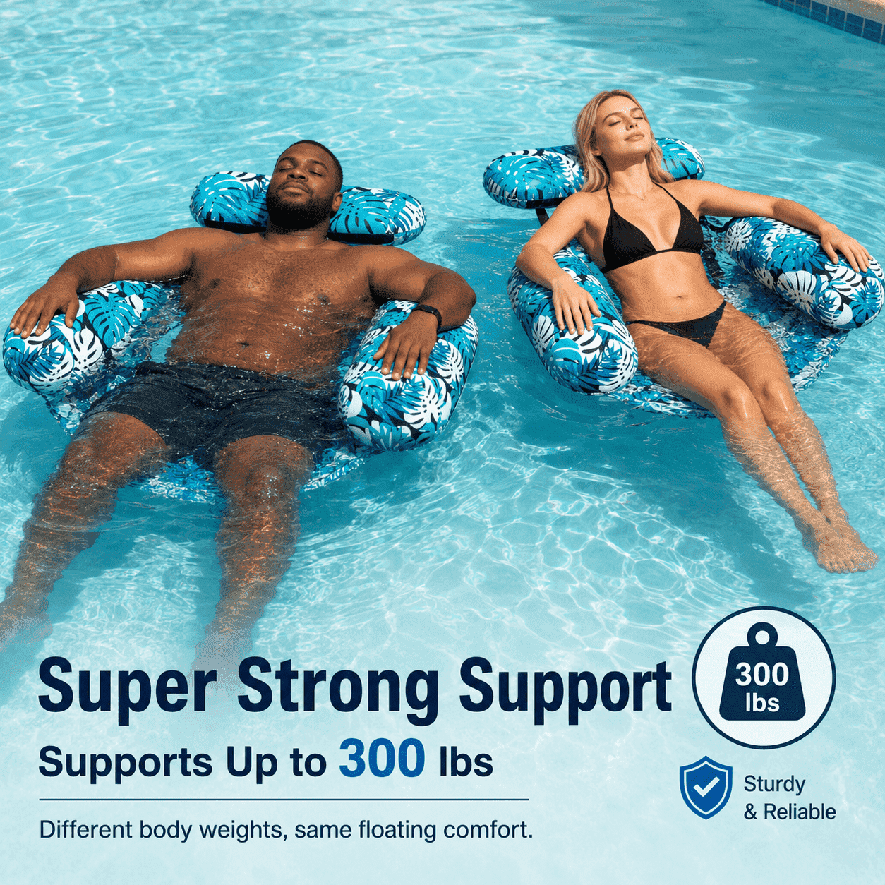 Inflatable Pool Float Chair for Adults, Tropical Leaf Floating Lounger with Headrest, Back Support and Wide Armrests for Pool & Lake