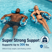 Inflatable Pool Float Chair for Adults, Tropical Leaf Floating Lounger with Headrest, Back Support and Wide Armrests for Pool & Lake