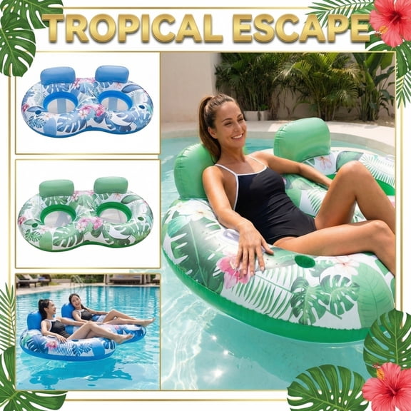 Inflatable Pool Float Double Pool Lounger Float for Tanning Relaxation Two Person Water Float for Backyard Pool Lake Beach Outdoor Activities
