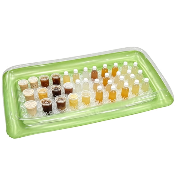 Inflatable Pool Float Drink Holder Transparent Floating Ice Bar with Cup Holders, PVC Pool Party Tray for Swimming Pool, Floating Beverage Cooler for Beach and Lakeļ¼Green M