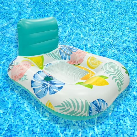[Inflatable Pool Float] Durable Inflatable Square Pool Float Seat | 1pc, Floral & Tropical Design, Mixed Colors (Teal, Pink, Blue) - Perfect for Beach, Pool, and Lake Activities