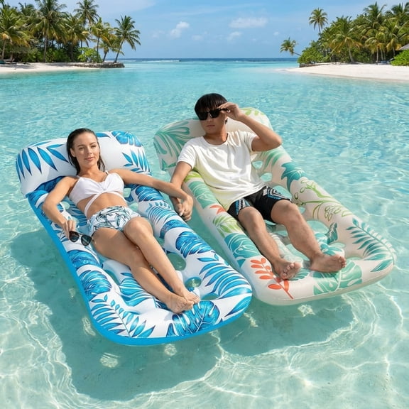 Inflatable Pool Float Lounge - 2 Pack Floating Lounger for Sun Tanning, Swimming Lake Beach Party