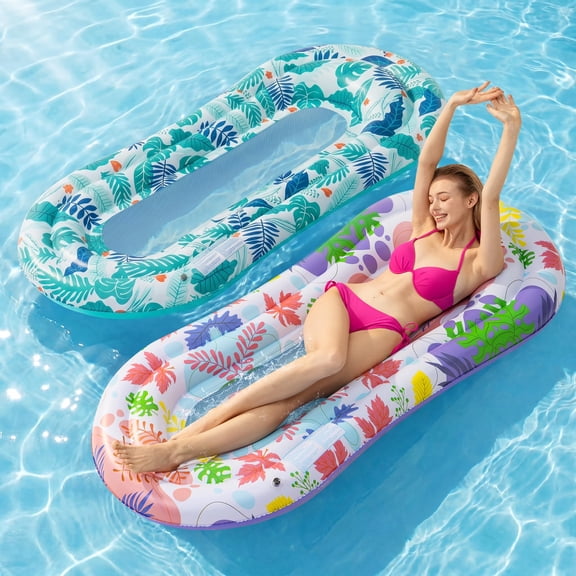 Inflatable Pool Float Lounger 2 Pack Adult Size Water Hammock for Swimming Tanning Beach Outdoor