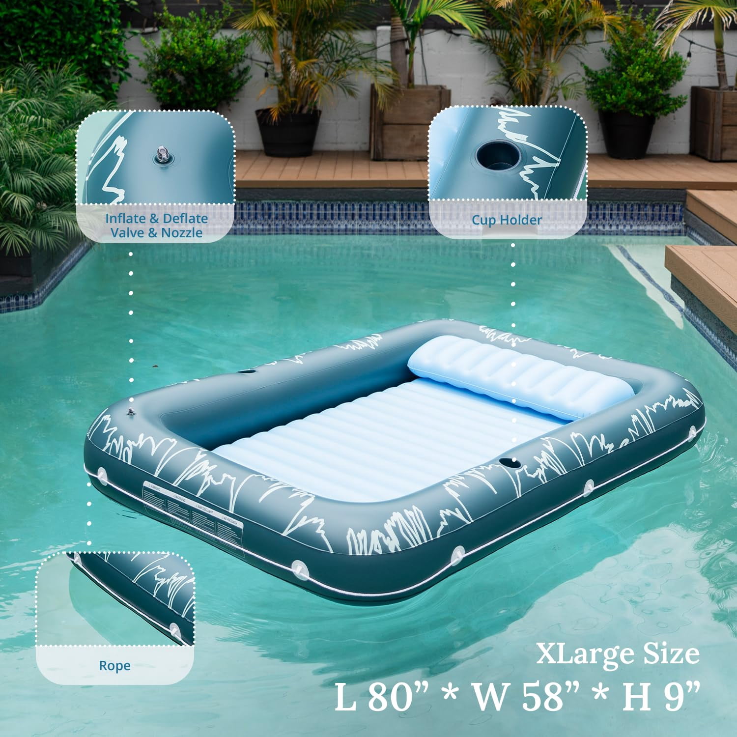 Oversize Float Inflatable Pool Float Lounger, 80