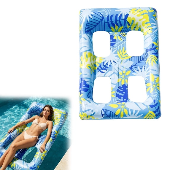 Inflatable Pool Float Lounger for Adults, Floating Chair with Backrest, Cup Holder, Cooler and Phone Slot, Portable Water Lounge for Pool Beach Lake Summer Party(Blue,170x85cm)