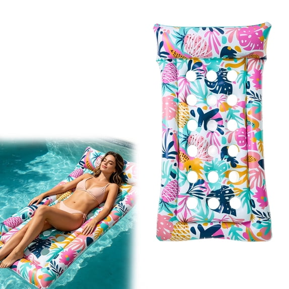 Inflatable Pool Float Lounger for Adults, Floating Chair with Backrest, Cup Holder, Cooler and Phone Slot, Portable Water Lounge for Pool Beach Lake Summer Party(Multi,170x85cm)