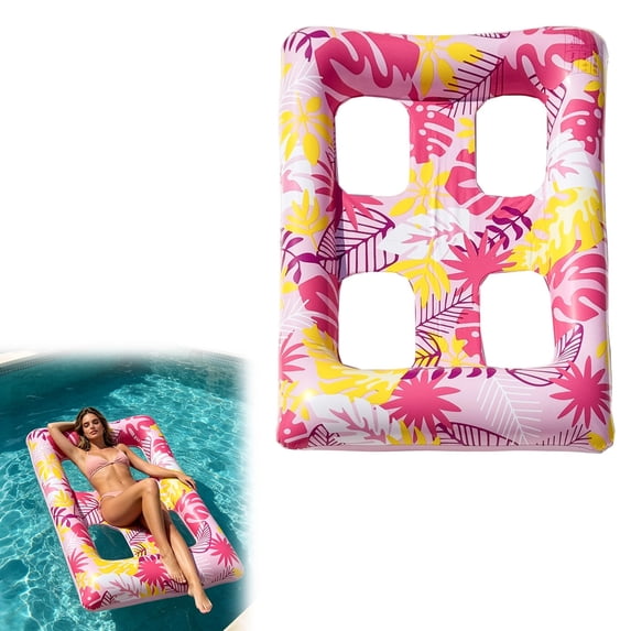 Inflatable Pool Float Lounger for Adults, Floating Chair with Backrest, Cup Holder, Cooler and Phone Slot, Portable Water Lounge for Pool Beach Lake Summer Party(Red,170x85cm)