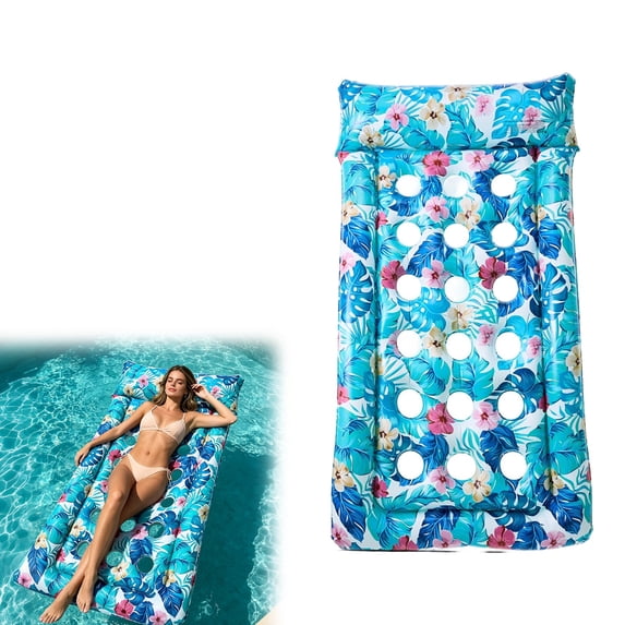 Inflatable Pool Float Lounger for Adults, Floating Chair with Backrest, Cup Holder, Cooler and Phone Slot, Portable Water Lounge for Pool Beach Lake Summer Party(Sky Blue,170x85cm)