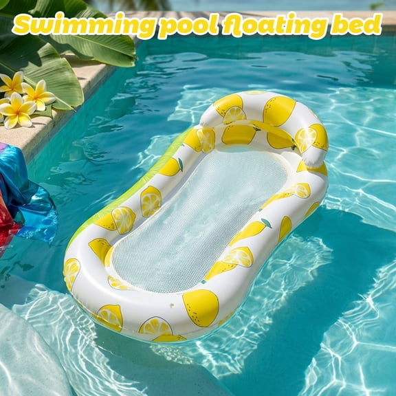Inflatable Pool Float Lounger with Headrest – Portable Mesh Water Hammock Bed for Adults,Lemon Pattern Summer Float for Beach,Pool Parties & Swimming 1PC
