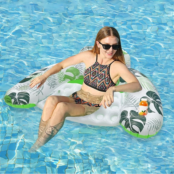 Inflatable Pool Float Lounger - River Tube Floating Chair Sofa with Backrest, Blow Up Floaties Lake Raft Lounge with Handle Cup Holder Pool Party Toys for Adults