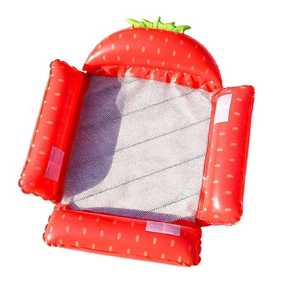 Inflatable Pool Float Lounger with Mesh Bottom, Fruit Design, Portable Floating Hammock Chair, for Swimming Pool, Beach, Lake, Travel Strawberry