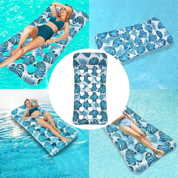 Inflatable Pool Float Mat, Giant Pool Floats Adult Size With Headrest, Lake Float Raft Water Lounger, Multi-Purpose Swimming Pool Floats For Pool Party, Summertime Beach, Outdoor