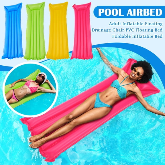 Inflatable Pool Float Mattress, 70" Long Pool Airbed Raft for Adults, PVC Floating Bed Lounge Chair for Swimming Pool,Yellow