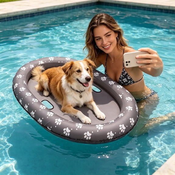 Inflatable Pool Float For Summer Water Lounger With Comfortable Mesh Bed And Leash Hook Dog Float Raft - Inflatable Dog Swimming Float For Summer (Paws) Pet Supplies Pet Time