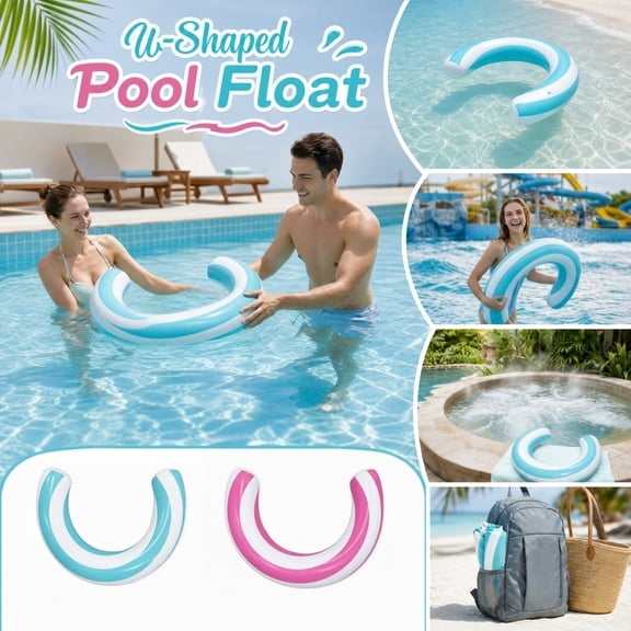 Inflatable Pool Float, U Shaped Pool Float, Pink and White Striped Pool Float, Lightweight Pool Float, 29X21 Inch Glossy Pvc Inflatable Swimming Float for Relaxing in Backyard
