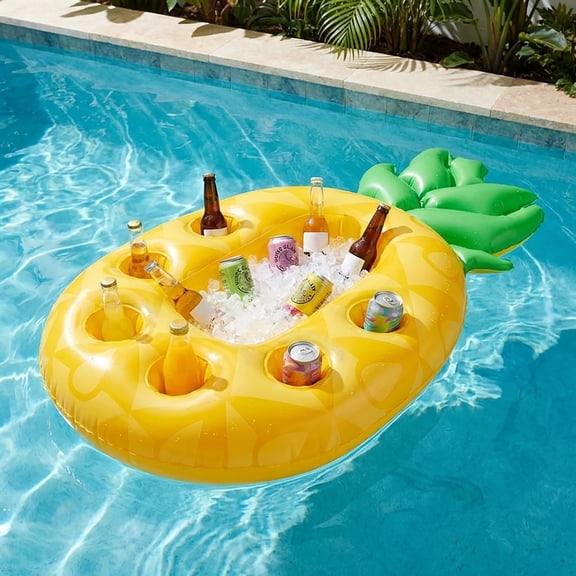 Inflatable Pool Floating Drink Cooler Party Beverage Holder for Pool Beach Lake, Yellow