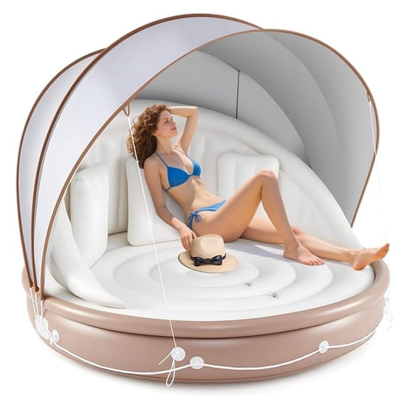 Inflatable Pool Floating Island Lounger with Detachable Sunshade 73 Inch