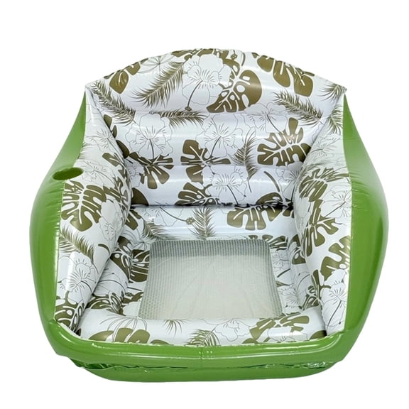 Inflatable Pool Floating Lounge Chair with Breathable Mesh Seat and Cup Holder, Tropical Floral Design Water Recliner for Summer Pool Relaxation,Green