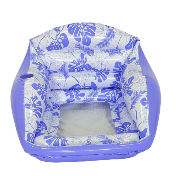 Inflatable Pool Floating Lounge Chair with Breathable Mesh Seat and Cup Holder, Tropical Floral Design Water Recliner for Summer Pool Relaxation,Purple