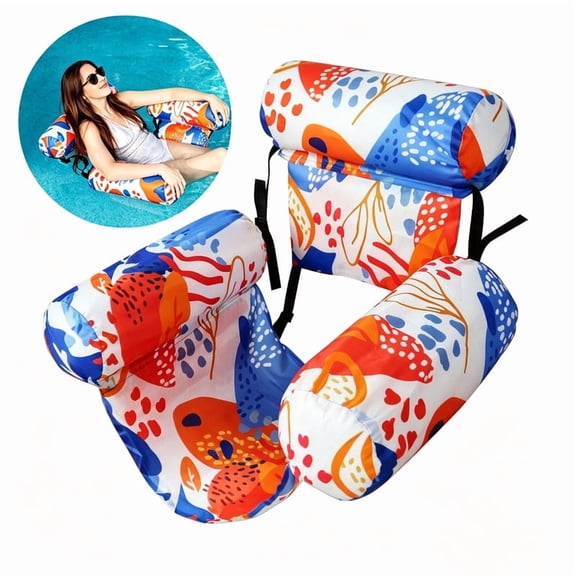Inflatable Pool Floating Lounge Chair for Adults, Plant Pattern Blow Up Water Hammock Float for Swimming Pool Beach Summer Party Relaxation