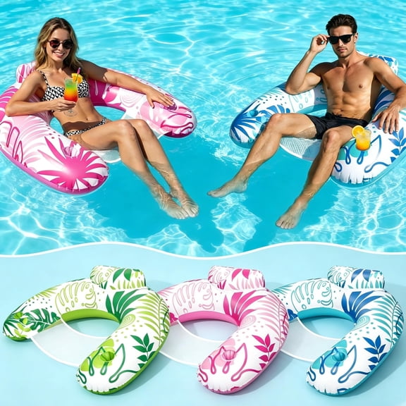 Inflatable Pool Floats 4-in-1 Multi-purpose Rafts PinkBlueGreen For Adults Swimming Lake Beach