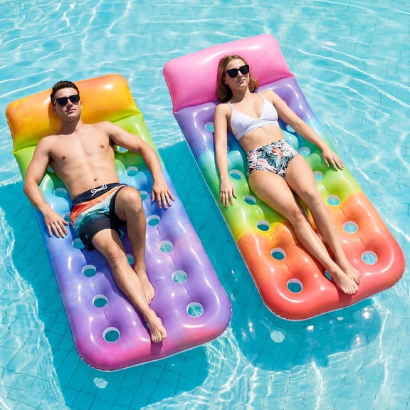 Inflatable Pool Floats Adults, 2 Pack Pool Floats Adult Heavy Duty, Floating Lounger Pool Floaties for Adults, Pool Rafts for Summer Party, Pool Beach Lake Fun