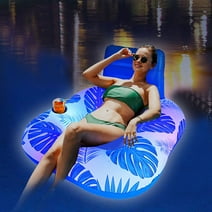 Inflatable Pool Floats Chair with Color Changing Light, Button Battery Powered Water Floats with Cup Holder,Beach Float Pool Sofa, Pool Raft Lounge Pool Floats for Adult