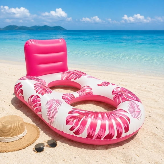 Inflatable Pool Floats Lounger Adult, Pool Float Lounge Raft Floaties Water Floating Recliner Chair with Cup Holders Foot Rest Swimming Floaty for Summer Beach Swimming Pool Party - Pink