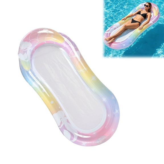 Inflatable Pool Floats Lounger for Adults, Mesh Water Hammock Floating Mat with Headrest, Pool Raft for Swimming Pool Beach Lake Summer Party Relaxation(Rainbow-1,145X65CM)