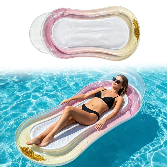 Inflatable Pool Floats Lounger for Adults, Mesh Water Hammock Floating Mat with Headrest, Pool Raft for Swimming Pool Beach Lake Summer Party Relaxation(Rainbow,145X65CM)
