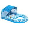 Inflatable Pool Floats Lounger, Floral Printed Tanning Pool Lounger with Canopy Shade, Floating Pool Chair for Water Party Summer, Blue