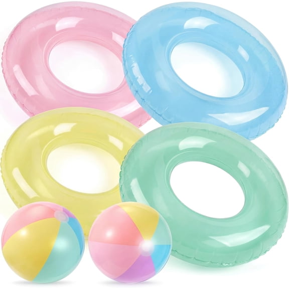 Inflatable Pool Floats Pastel Beach Balls Bulk 30'' Swim Tubes Rings Jumbo Beach Balls Macarons Color Swimming Toys for Adults