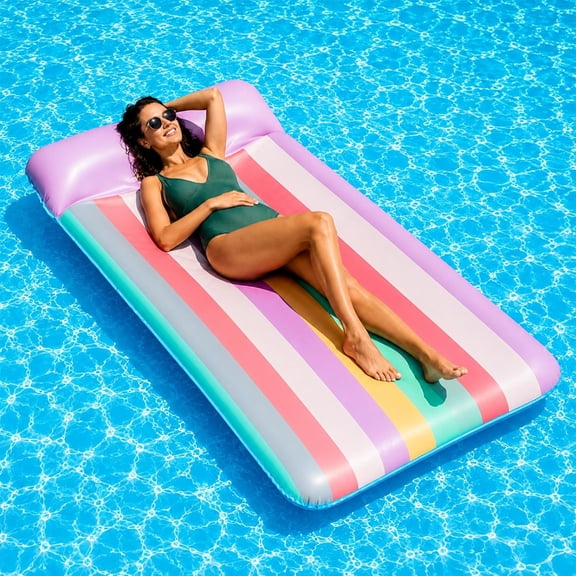 Inflatable Pool Floats Raft- 72" X 37" Extra Large Fabric-Covered Pool Floats for Adults, Oversized Pool Raft with Headrest Ultra-Comfort Floating Mat Floaties