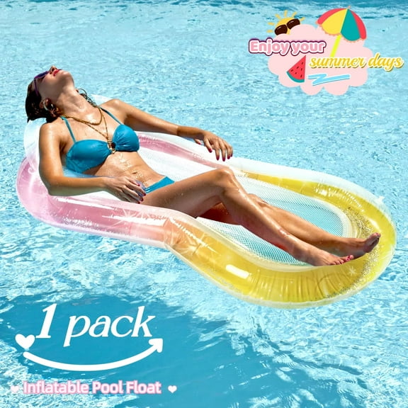 Inflatable Pool Floats Raft, Floating Pool Lounger, Water Hammock Lounge with Headrest, Inflatable Pool Floaties Contour Lounger, Swimming Pool Chair Bed with Mesh, Beach Toy for Adults (Orange)