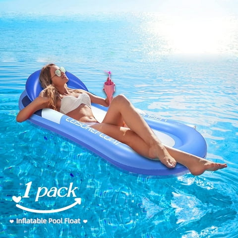 Inflatable Pool Floats Raft, Floating Pool Lounger, Water Hammock Lounge with Headrest, Inflatable Pool Floaties Contour Lounger, Swimming Pool Chair Bed with Mesh, Beach Toy for Adults (Blue)