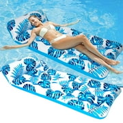 Inflatable Pool Floats Raft Water Hammock Lounge Adults with Headrest Floating Pool Lounge Contour Lounger for Men Women 73 x 34in (Blue)