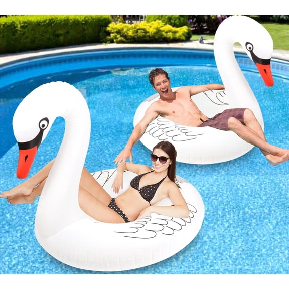 Inflatable Pool Floats, Swan Large Pool Float Water Floaties for Adults, 42'' Pool Inner Tube Swim Tube Ring with Fast Valves, Blow Up Floaties Pool Lounge Float